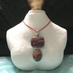Red Agate / Red Jasper Silver Artisan Statement Pendant Necklace • Layering
